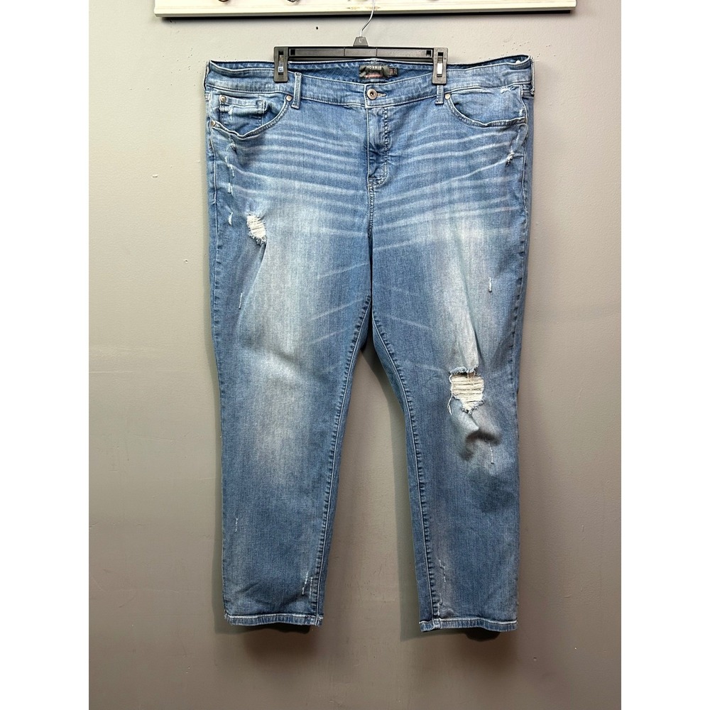 Torrid Jeans Women 26R Blue Boyfriend Straight Distressed Light Wash Denim